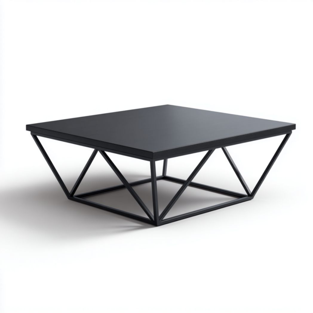 Table basse carrée minimaliste en acier noir à structure géométrique-Izpkafurniture