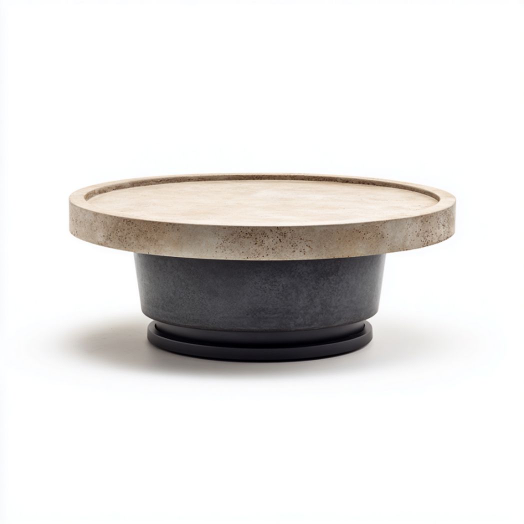 Table basse ronde en béton composite et base cylindrique-Izpkafurniture