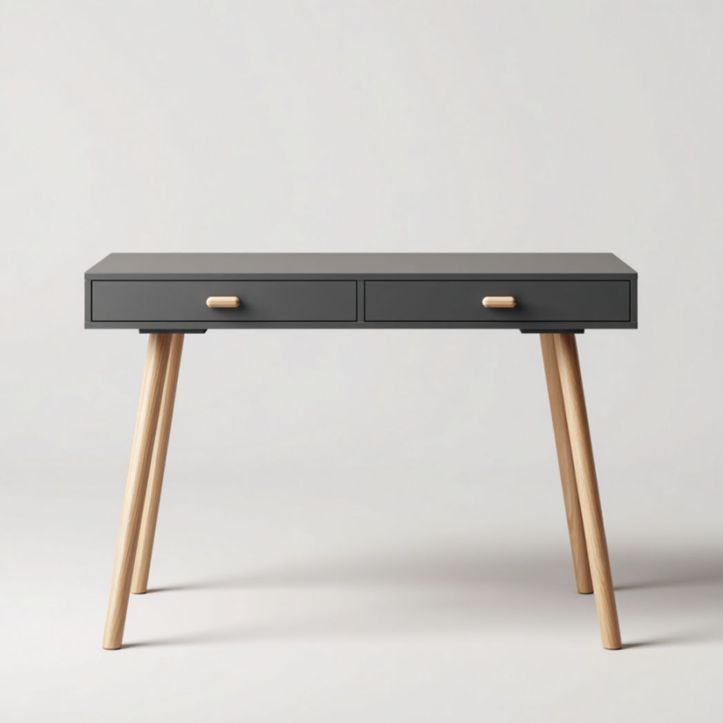 Bureau moderne avec 2 tiroirs plateau gris foncé et pieds en bois de hêtre-Izpkafurniture