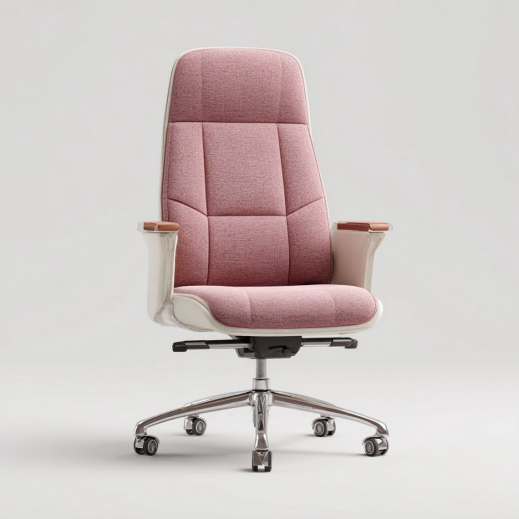 Chaise de bureau en tissu rose avec détails en bois de hêtre sur les accoudoirs.-Izpkafurniture