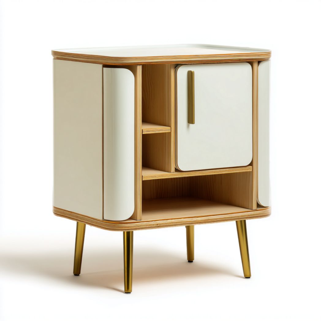 Petit meuble de rangement en contreplaqué de bouleau avec porte blanche-Izpkafurniture