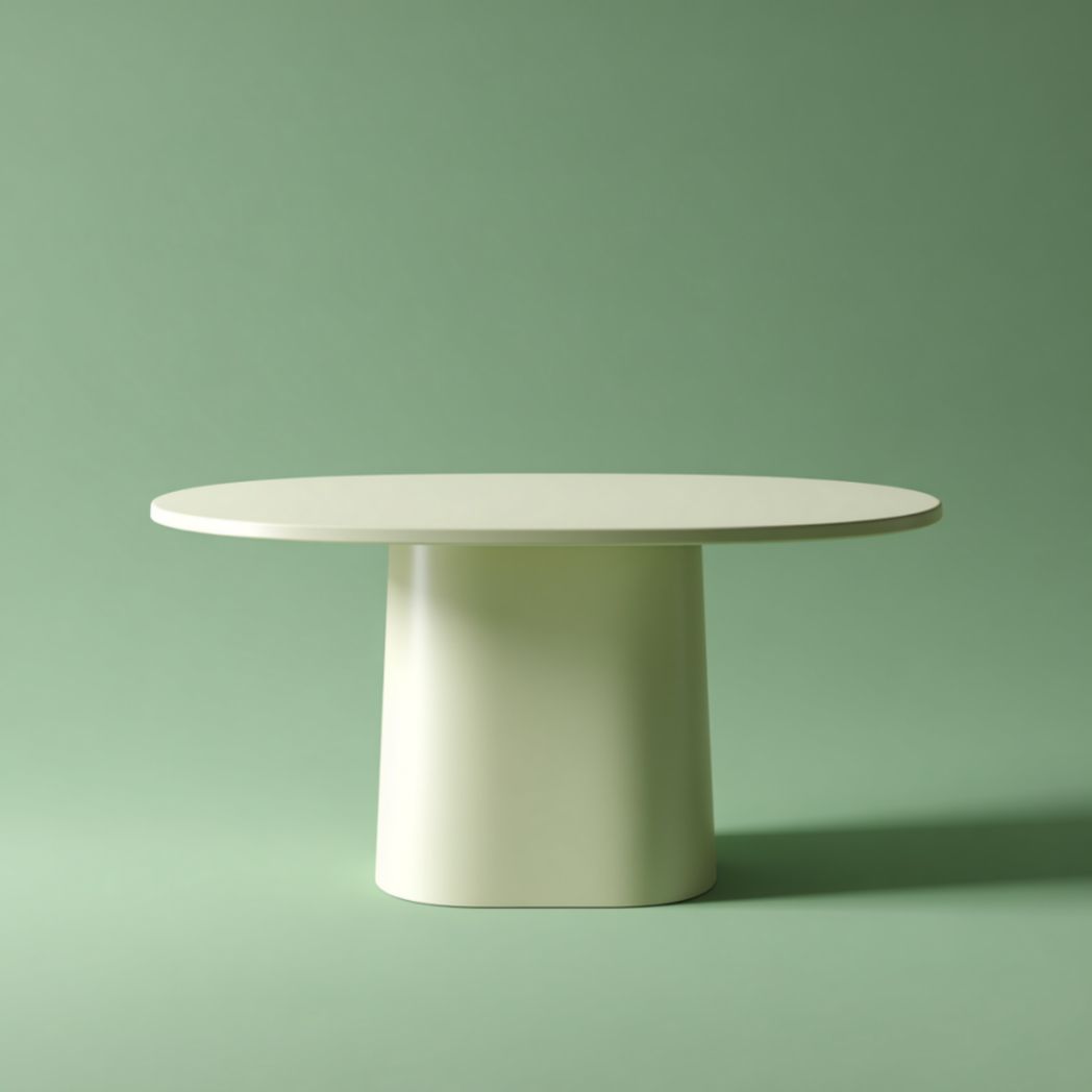 Table ronde monolithique en résine de couleur crème-Izpkafurniture