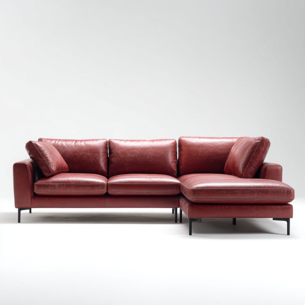Canapé en cuir rouge, 3 places avec accoudoirs et pieds métalliques-Izpkafurniture