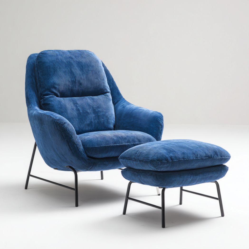 Fauteuil de relaxation avec repose-pieds en tissu de coton côtelé et pieds en acier-Izpkafurniture