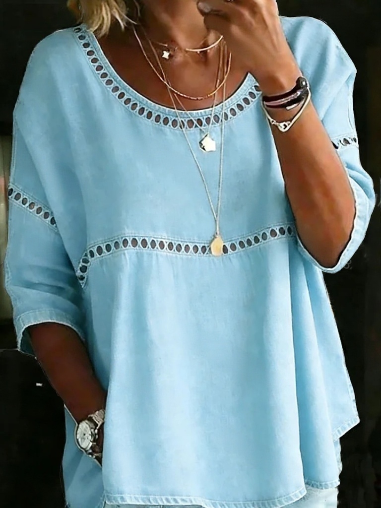 Women's Solid Color Casual Loose Denim Blouse Shirt