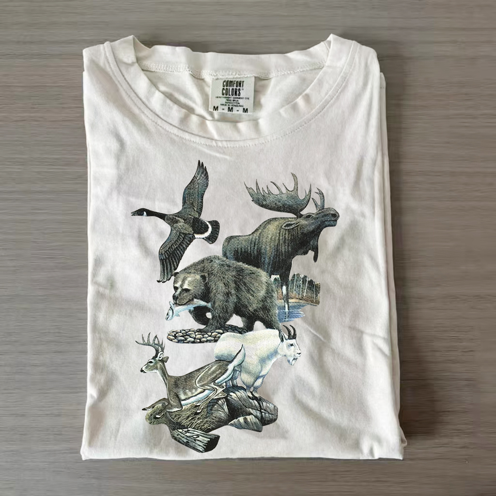 Vintage Wildlife Moose Bear Goose Goat Deer T-shirt-Lulueye