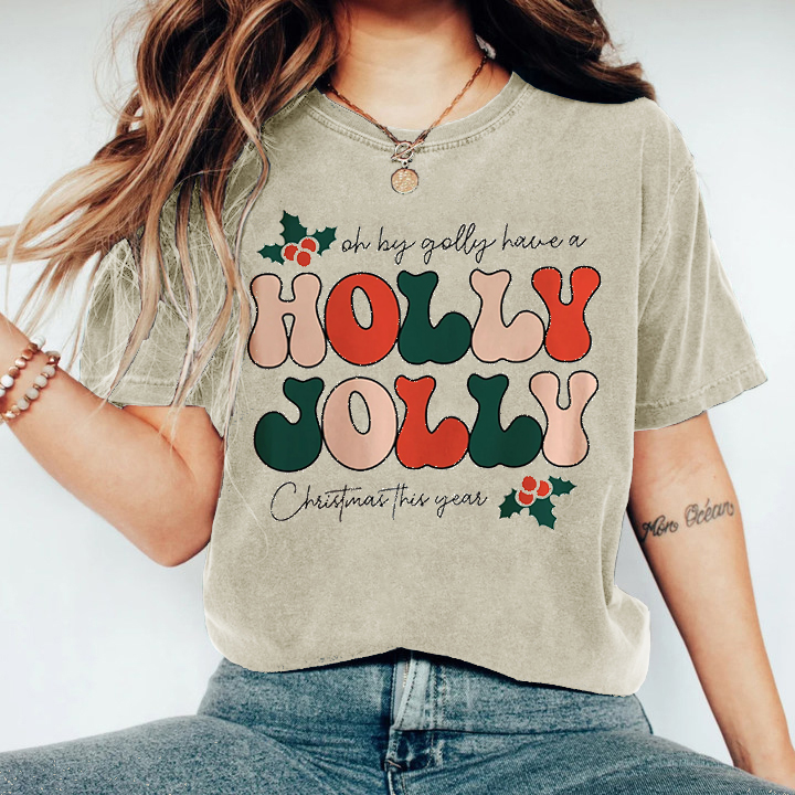 Holly Jolly Funny Christmas T-shirt-Lulueye