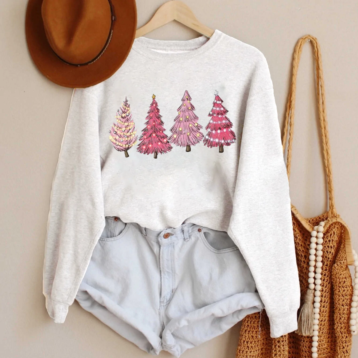 Pink Christmas Tree Sweatshirt-Lulueye
