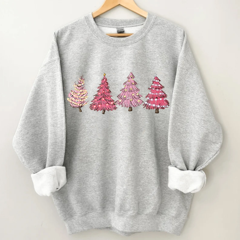 Pink Christmas Tree Sweatshirt-Lulueye