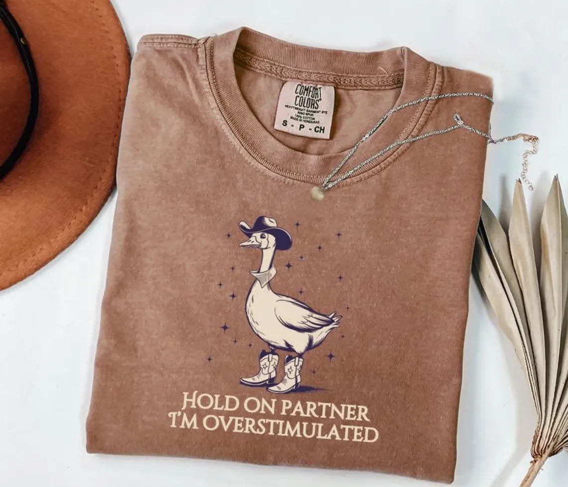 Comfort Colors Hold On Partner I'm Overstimulated Goose Funny T-Shirt