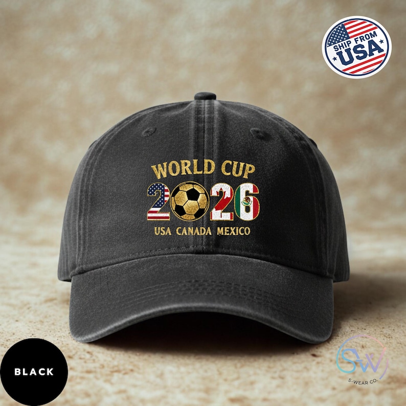 2026 World Cup Hat with Custom Graphics, Vintage Style Adjustable Cotton Cap, Soccer Fan Dad Hat, USA Canada Mexico (Personalized Print)