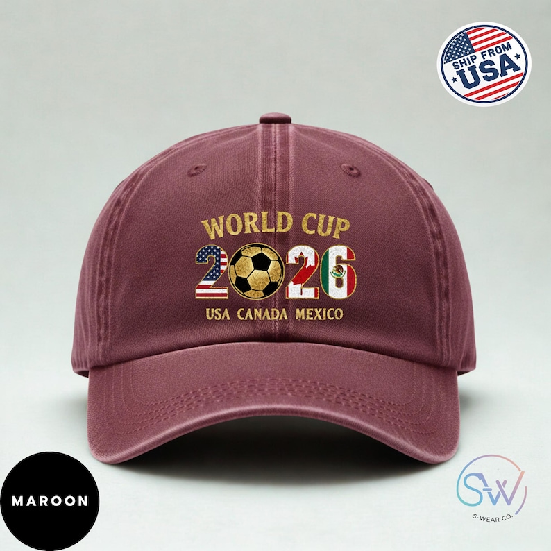 2026 World Cup Hat with Custom Graphics, Vintage Style Adjustable Cotton Cap, Soccer Fan Dad Hat, USA Canada Mexico (Personalized Print)
