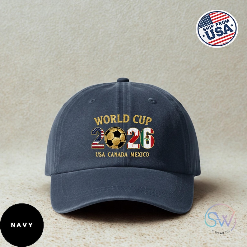 2026 World Cup Hat with Custom Graphics, Vintage Style Adjustable Cotton Cap, Soccer Fan Dad Hat, USA Canada Mexico (Personalized Print)