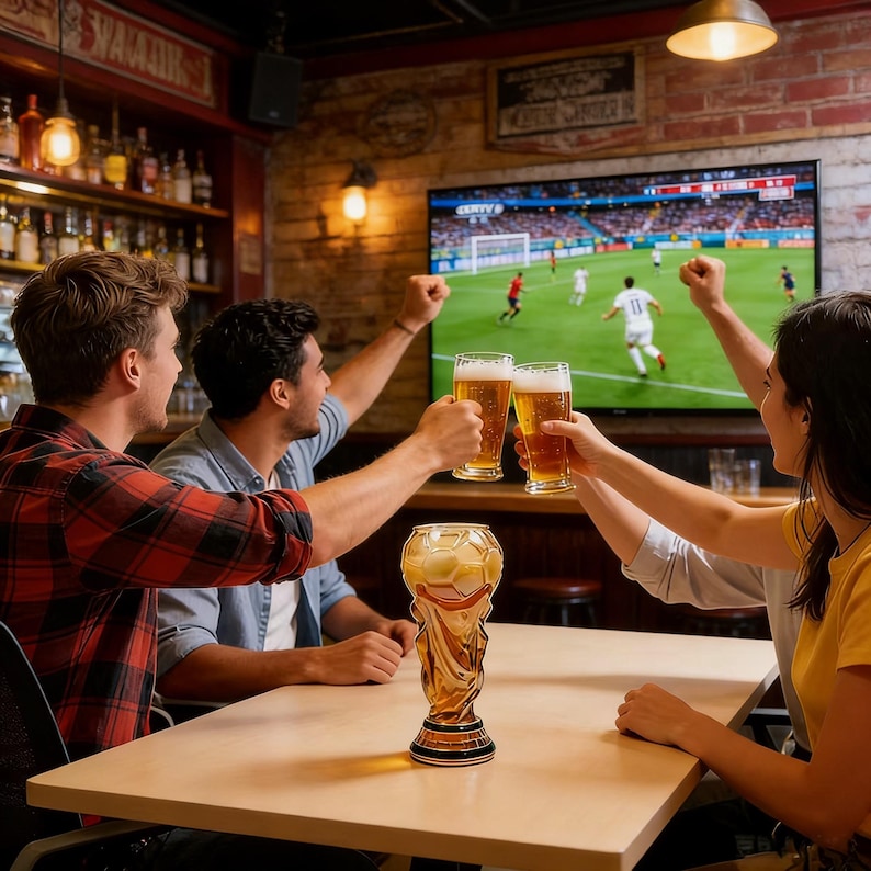 World Cup Trophy Beer Glass,Football Fan Barware, Sports Bar Collectible Mug