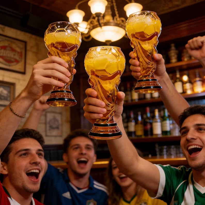 World Cup Trophy Beer Glass,Football Fan Barware, Sports Bar Collectible Mug