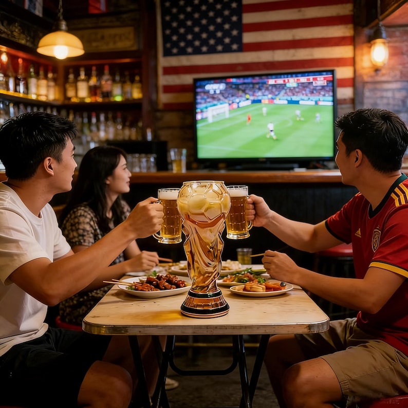 World Cup Trophy Beer Glass,Football Fan Barware, Sports Bar Collectible Mug
