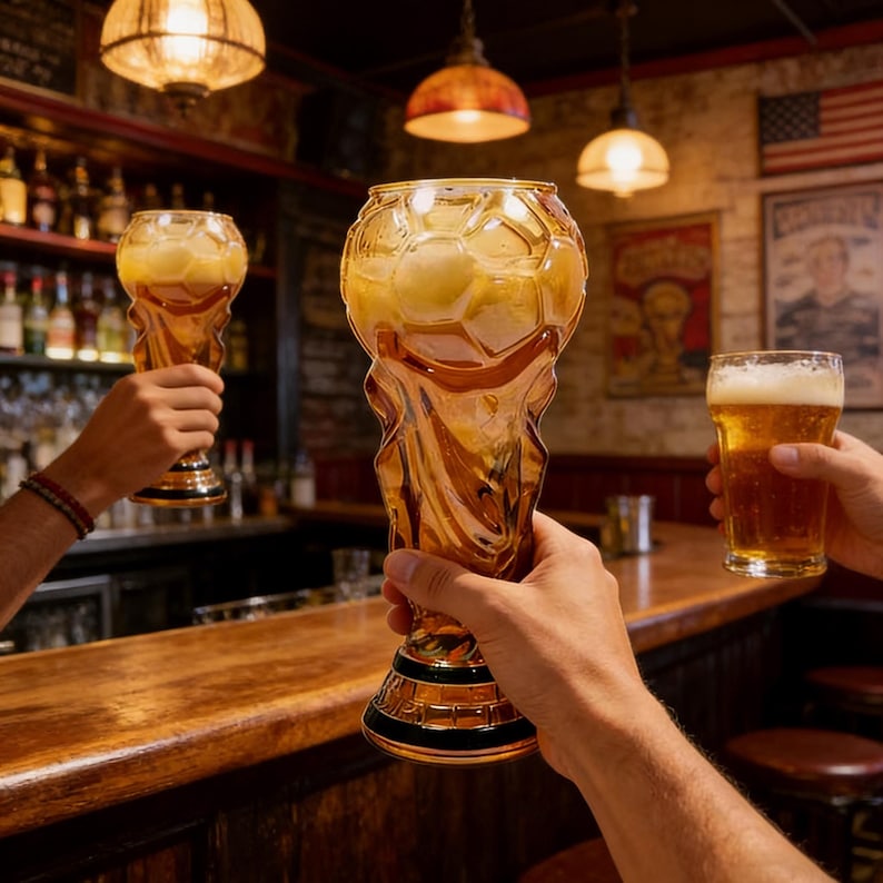 World Cup Trophy Beer Glass,Football Fan Barware, Sports Bar Collectible Mug
