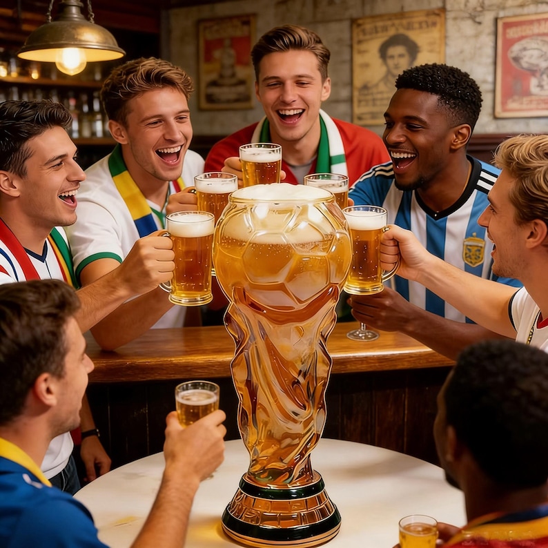 World Cup Trophy Beer Glass,Football Fan Barware, Sports Bar Collectible Mug