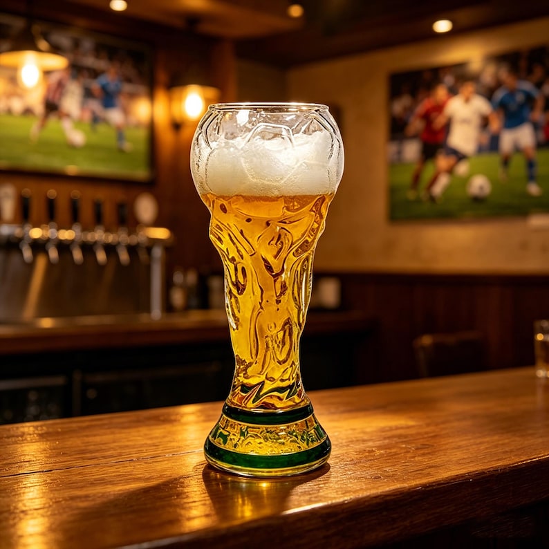 World Cup Trophy Beer Glass,Football Fan Barware, Sports Bar Collectible Mug