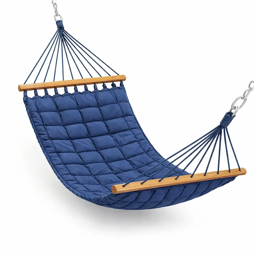 Amaca in Cotone Blu con Barre in Legno e Corde in Poliestere-COZYSERENITYHOME