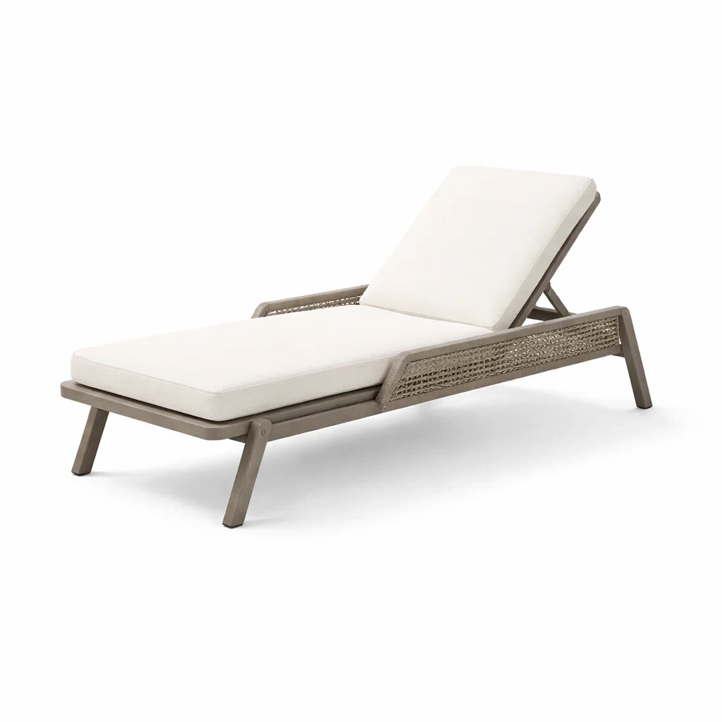 Lettino Regolabile in Alluminio con Cuscini Bianchi-COZYSERENITYHOME
