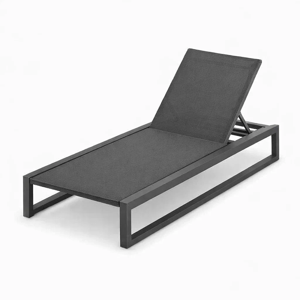 Lettino in Metallo Nero con Tessuto Regolabile-COZYSERENITYHOME