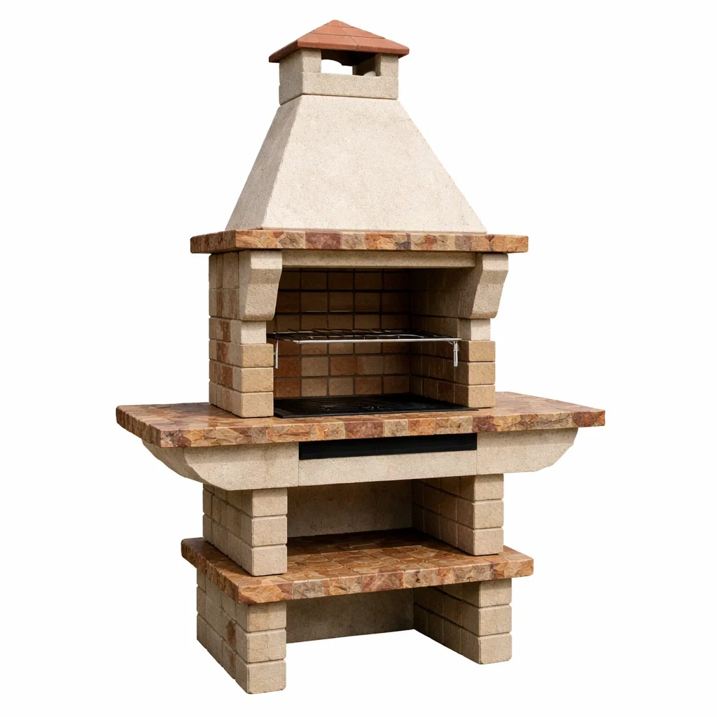 Barbecue in Pietra da Esterno con Piastrelle Ceramiche 134x58x203 cm-COZYSERENITYHOME