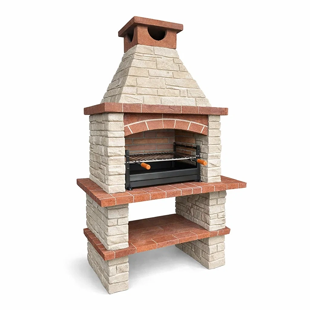 Barbecue in Mattoni con Griglia Regolabile e Camino-COZYSERENITYHOME