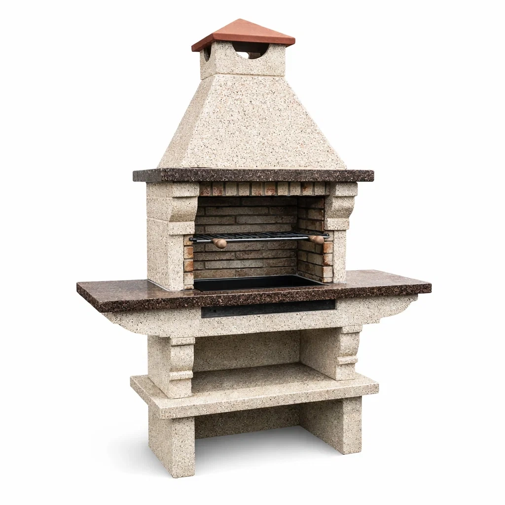 Barbecue in Cemento Beige e Marrone con Griglia in Metallo-COZYSERENITYHOME