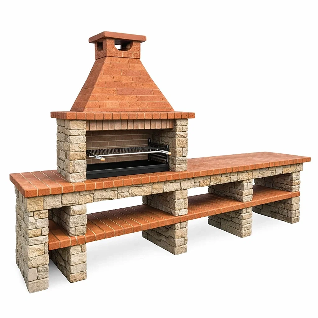 Barbecue da Esterno in Mattoni e Pietra con Griglia-COZYSERENITYHOME