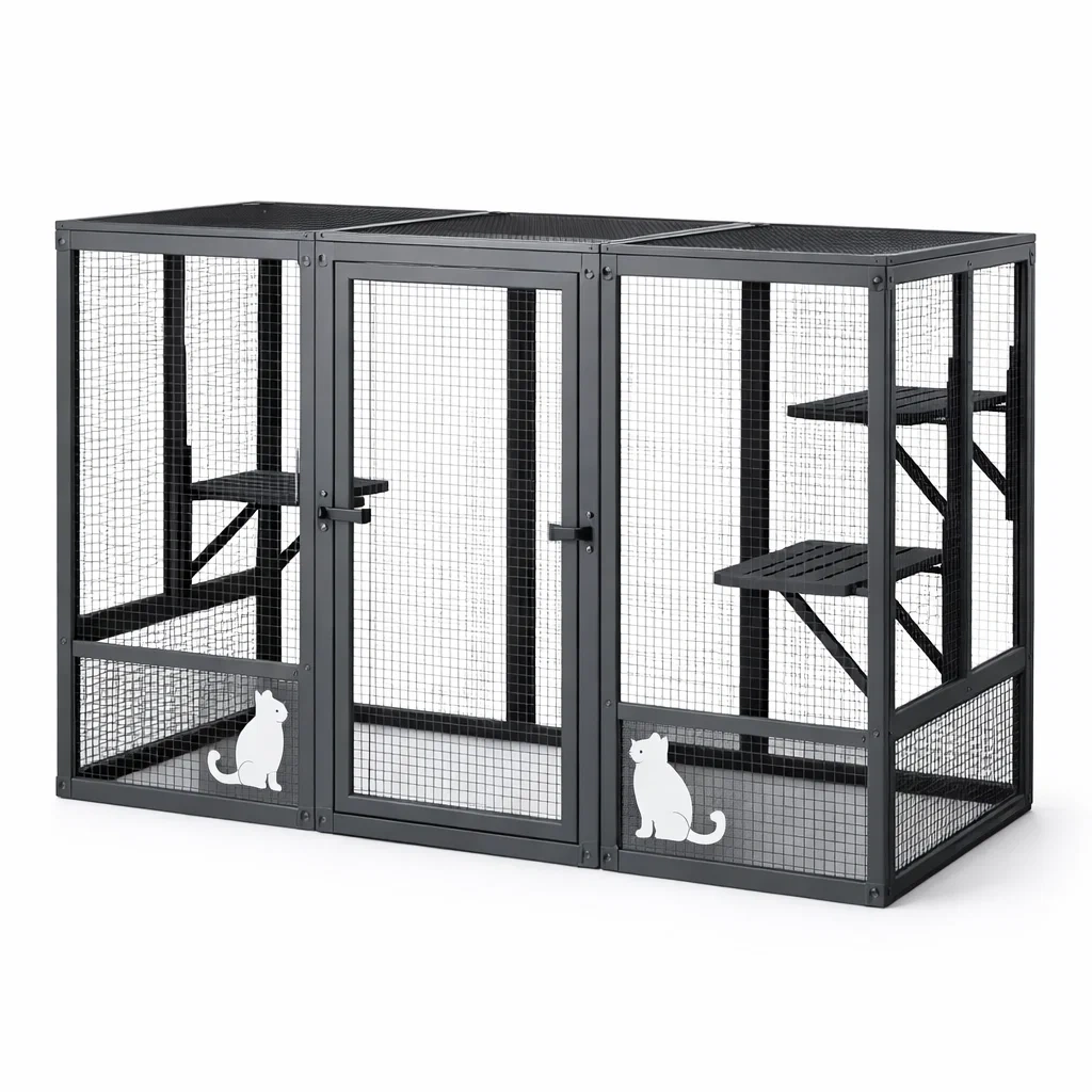 Gabbia per gatti in Metallo con Scaffali 200x120x170 cm-LUXELIVINGVIBE