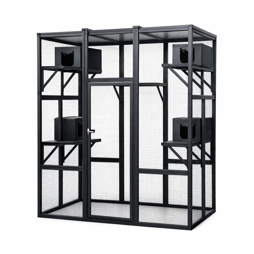 Gabbia per gatti in Metallo Nero con Ripiani-LUXELIVINGVIBE