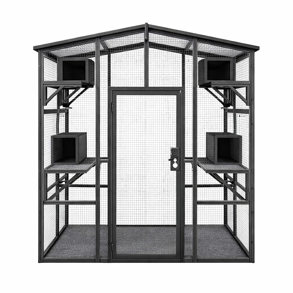Gabbia per gatti in Acciaio e Tessuto Nero 200x150x250 cm-LUXELIVINGVIBE