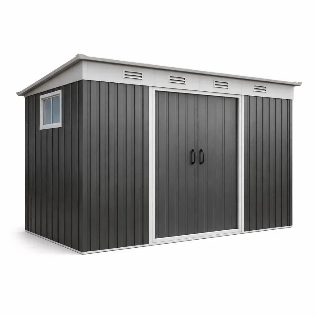Casetta da giardino in Metallo Grigio con Finestra 260x130x182 cm-LUXELIVINGVIBE