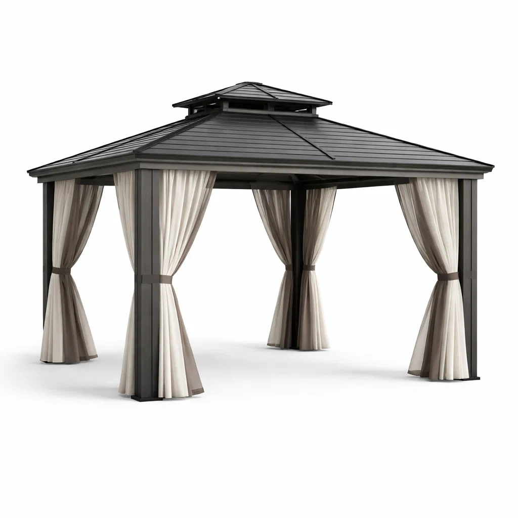 Gazebo in Alluminio e Acciaio con Tende in Poliestere-LUXELIVINGVIBE