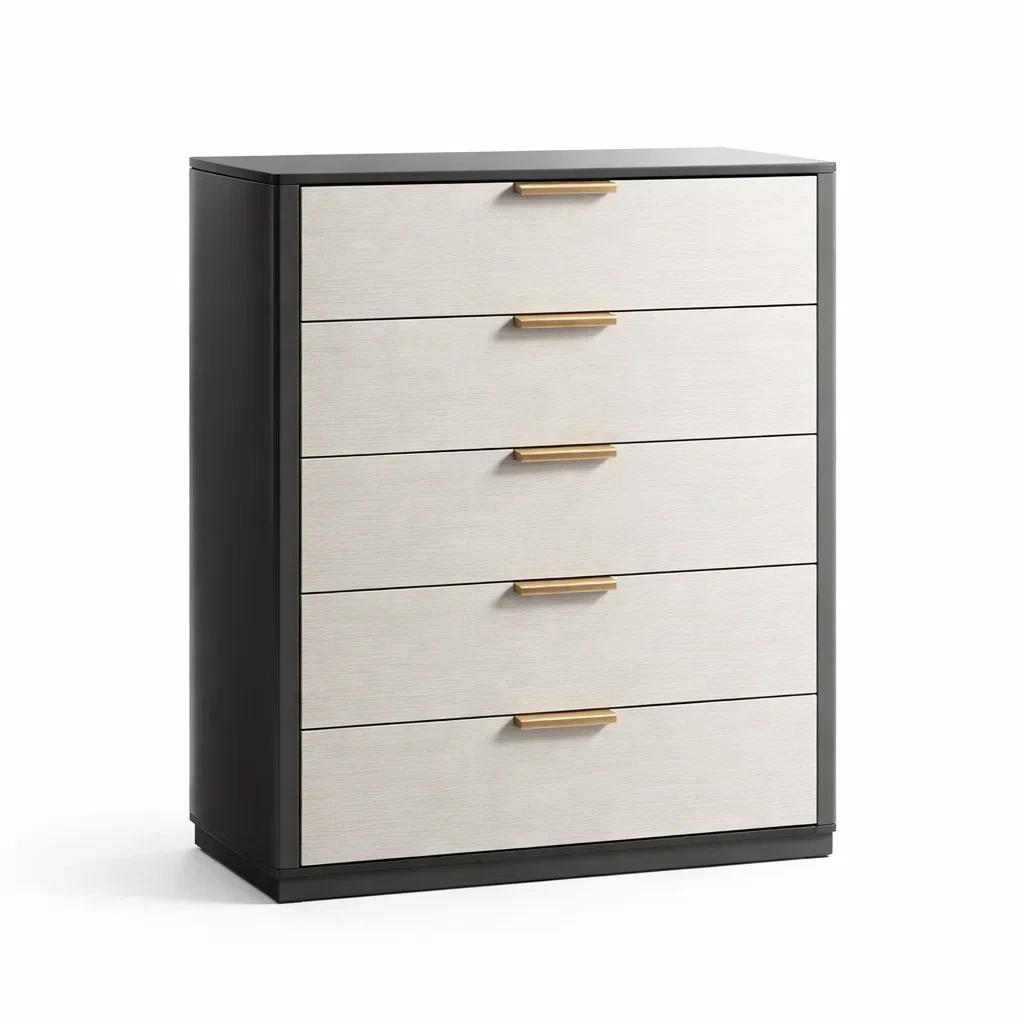 Cassettiera in legno e metallo nero e bianco con 5 cassetti-PURENOOKVIBES