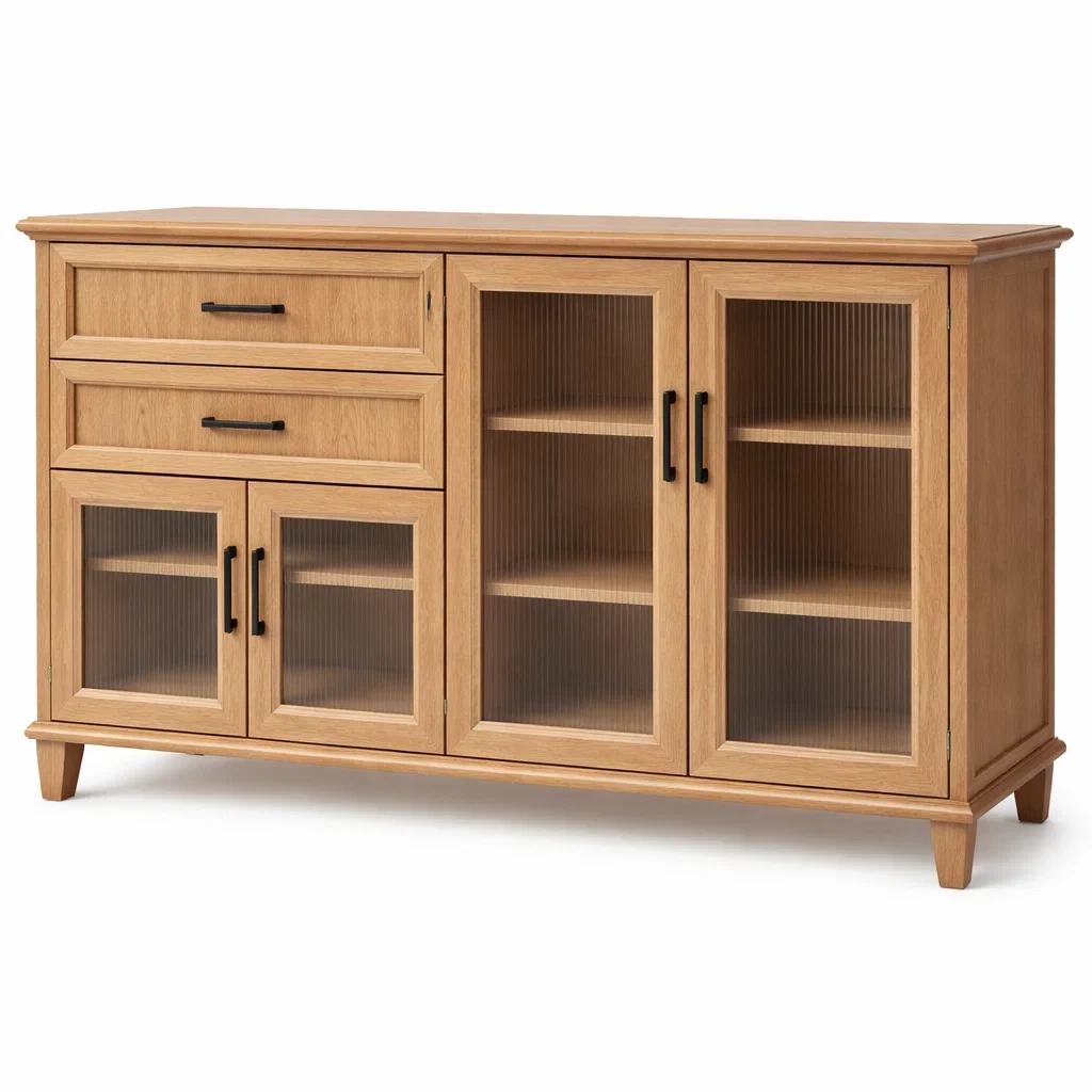 Madia in legno di quercia con ante in vetro temperato-PURENOOKVIBES