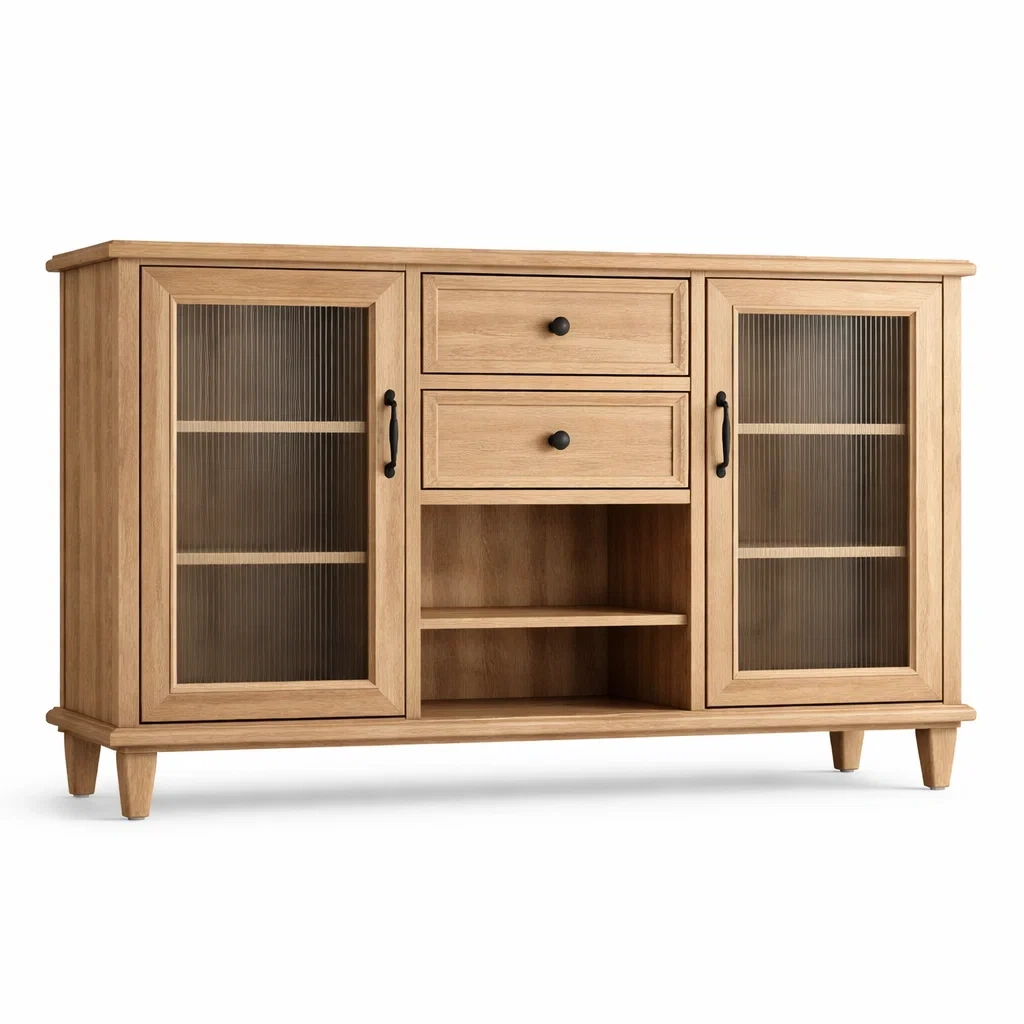 Madia in legno con ante in vetro e 2 cassetti 120x40x85 cm-PURENOOKVIBES