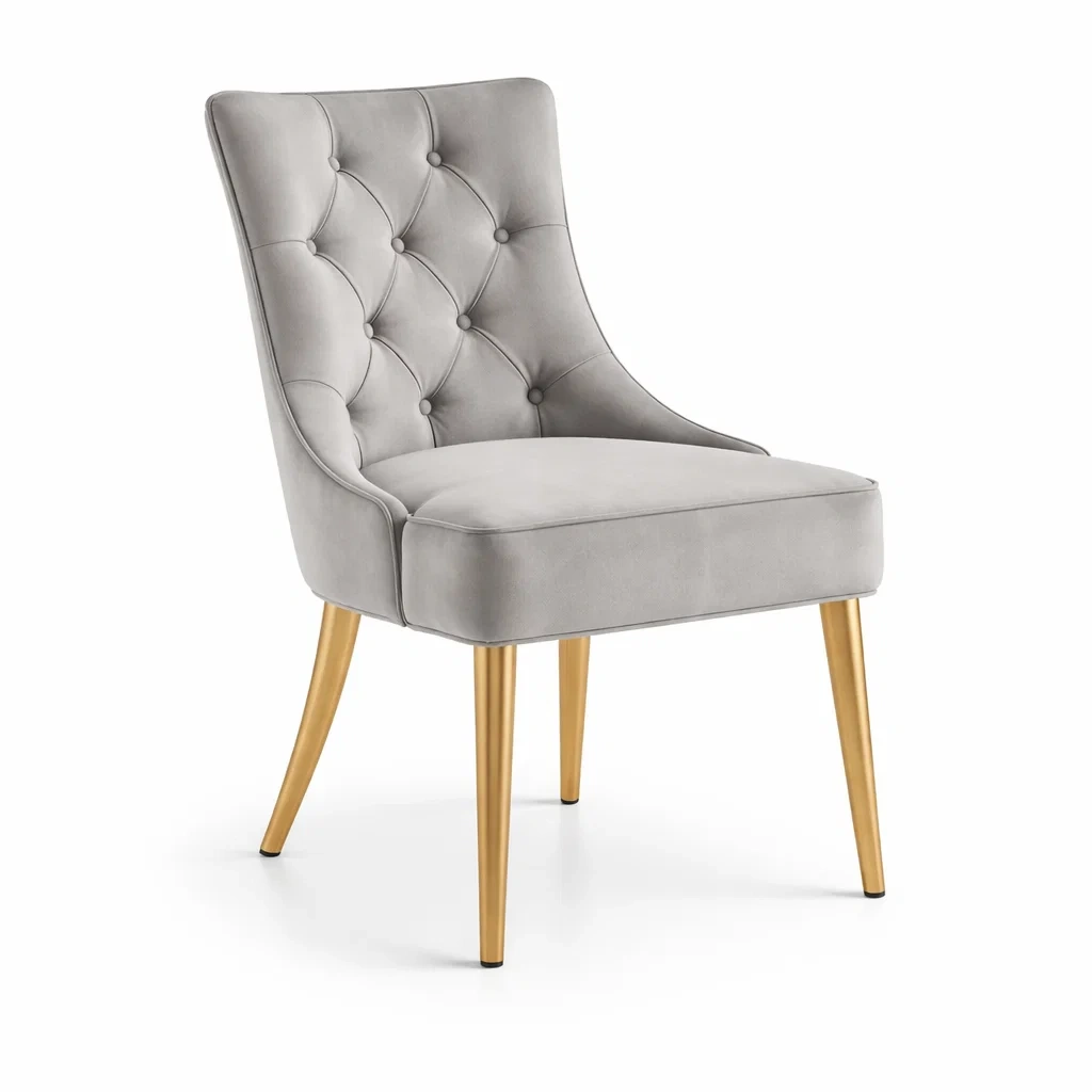 Sedia da pranzo in velluto grigio con gambe in metallo dorato 50x60x90 cm-PURENOOKVIBES