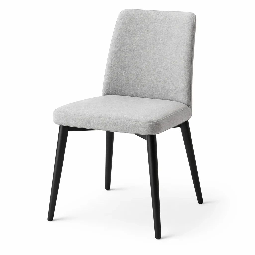 Sedia da pranzo in tessuto poliestere grigio chiaro con gambe in metallo nero-PURENOOKVIBES