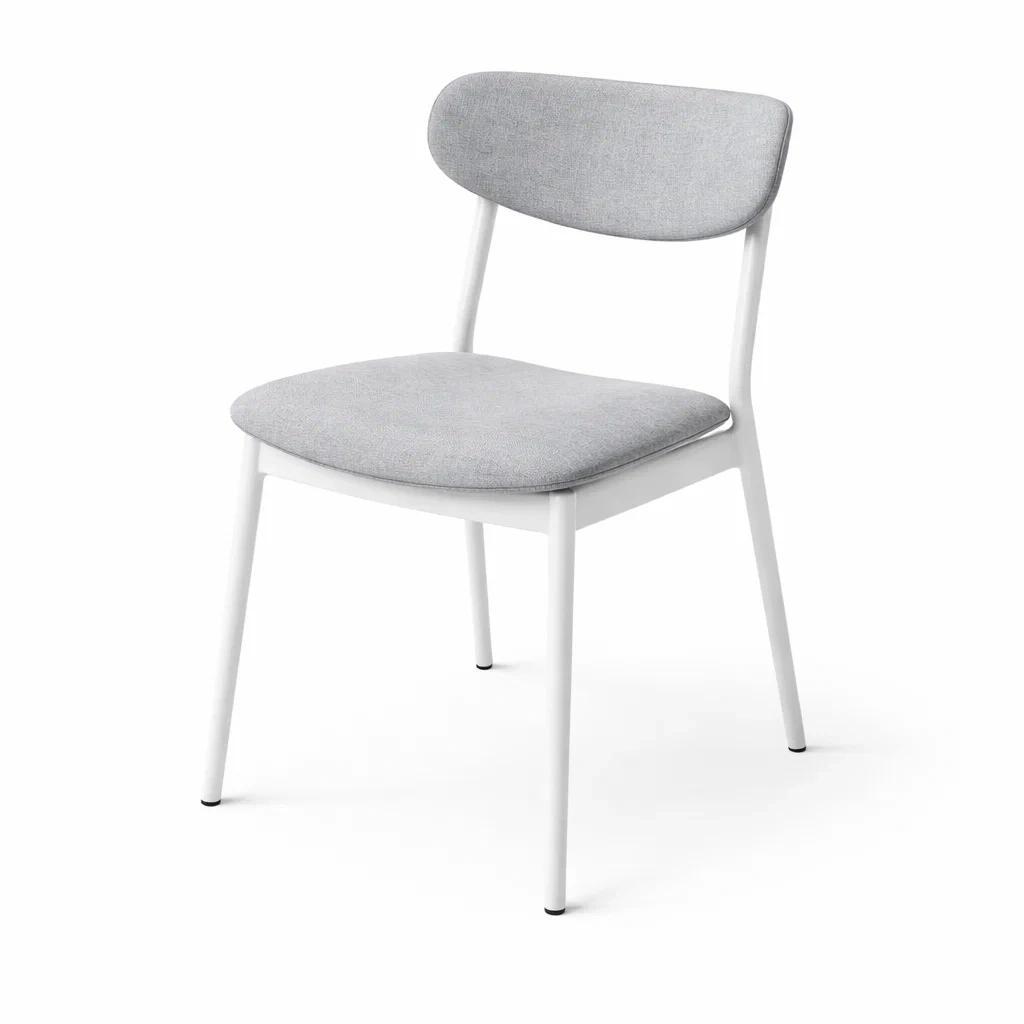 Sedia da pranzo in metallo con seduta in tessuto grigio-PURENOOKVIBES