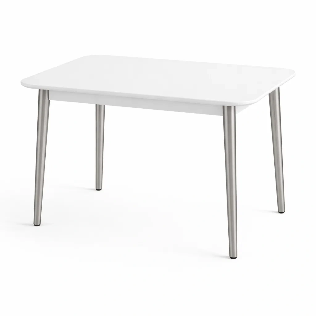 Tavolo da pranzo rettangolare in MDF bianco con gambe in acciaio-PURENOOKVIBES