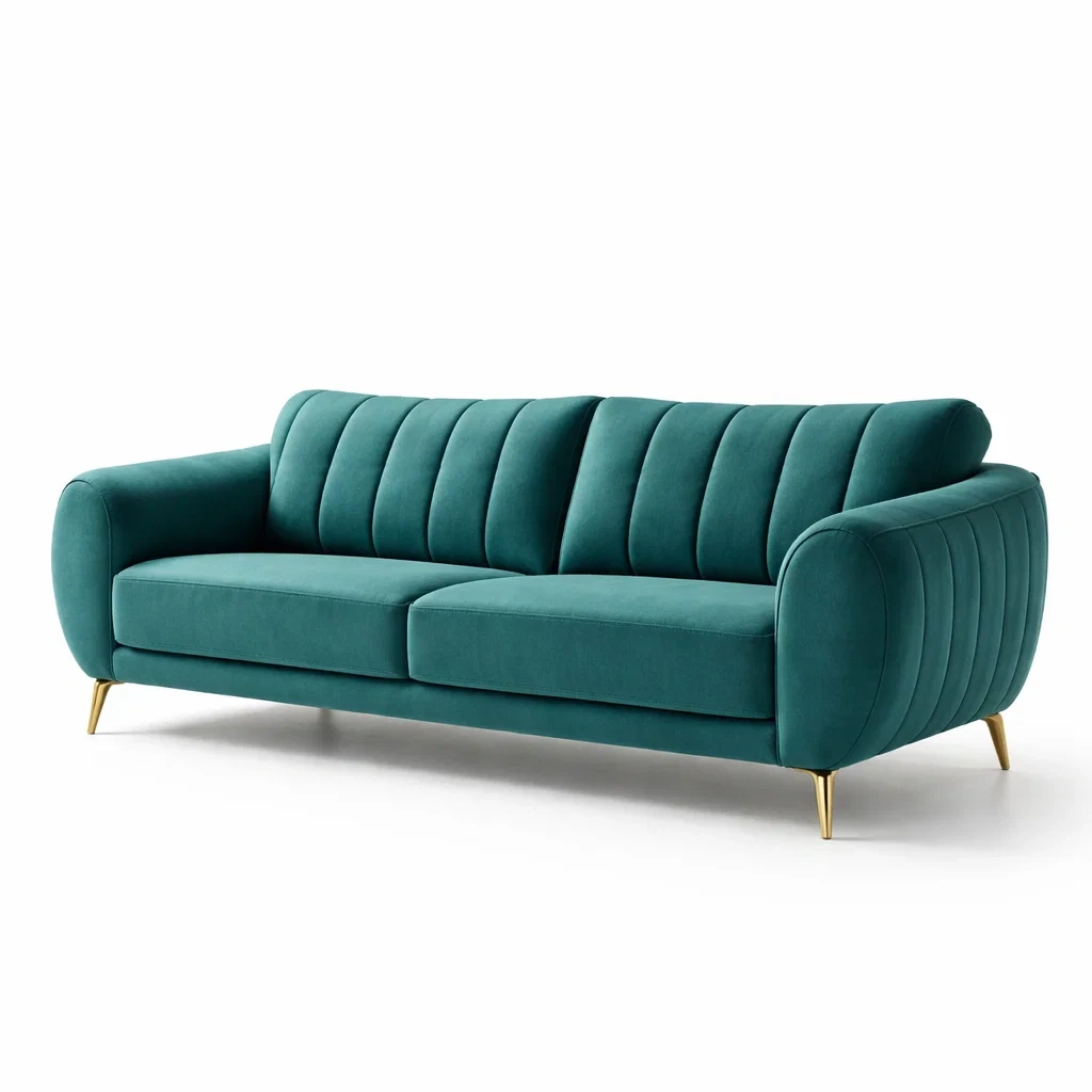 Divano in tessuto verde con gambe in metallo-PURENOOKVIBES