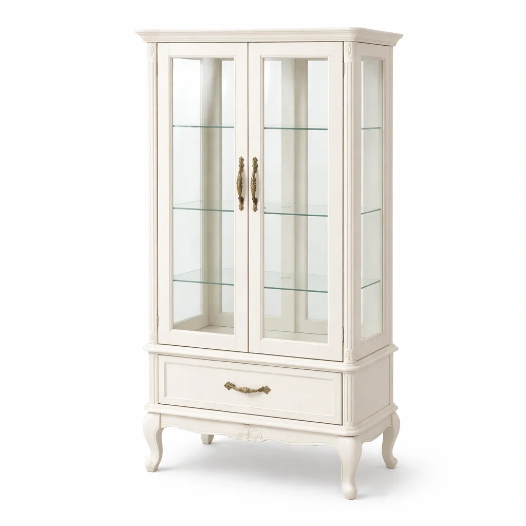 Vetrina in legno massello bianco con ripiani in vetro temperato 185x80x40 cm-PURENOOKVIBES