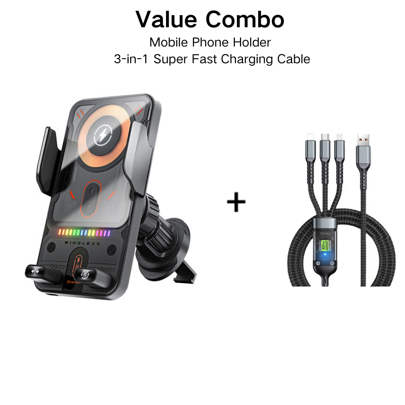 Smart 2-i-1-telefonhållare för bilen med vridfunktion och trådlös laddare