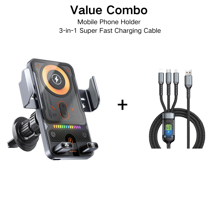 Smart 2-i-1-telefonhållare för bilen med vridfunktion och trådlös laddare