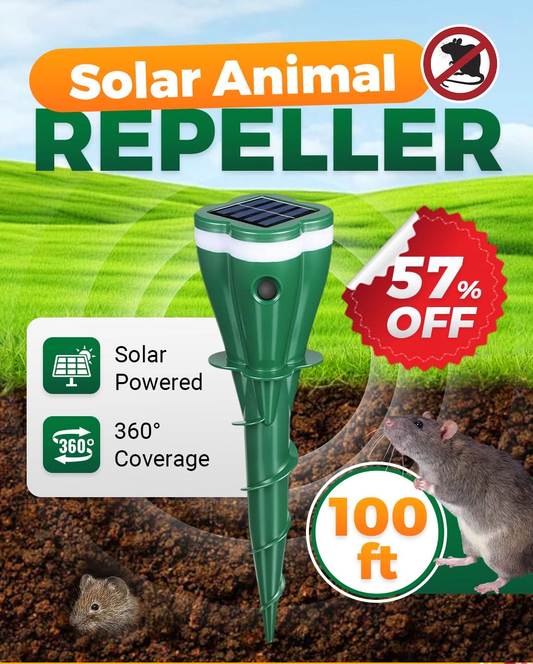 🌸 57% KORTING – Zonne-energie Waterdichte Mollenverjager | Veilig, Geluidsgolven tegen Mollen & Ongedierte, Automatische Bescherming voor Tuin en Gazon 🌱🐾