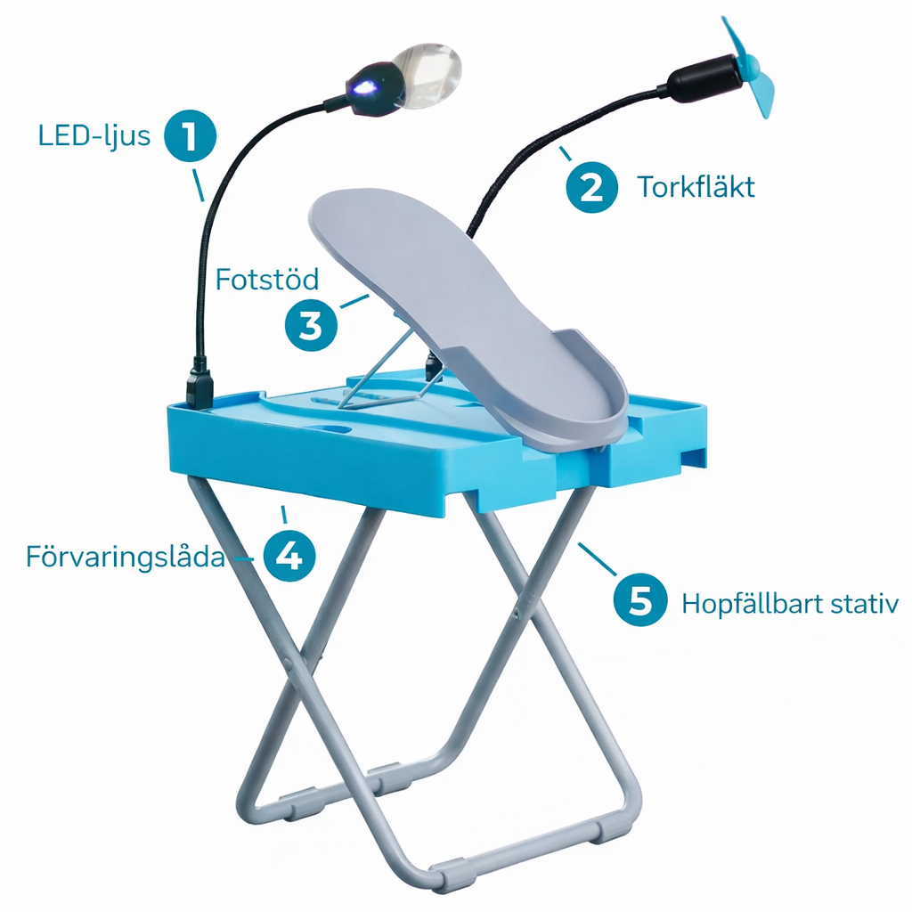 Justerbar nagelkonstfotpall med LED-ljus och liten fläkt