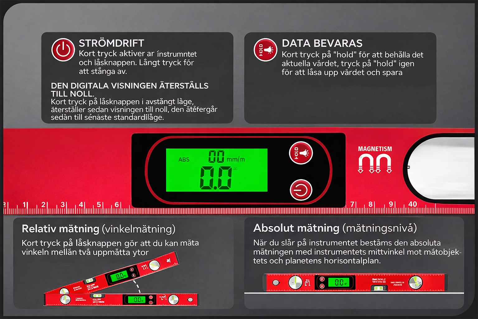 📏 Multifunktionellt magnetiskt vattenpass med LCD-display – Hög precision för byggnation och DIY ⚡