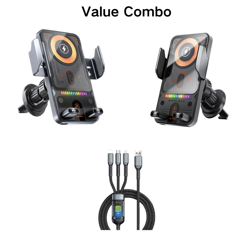 Smart 2-i-1-telefonhållare för bilen med vridfunktion och trådlös laddare